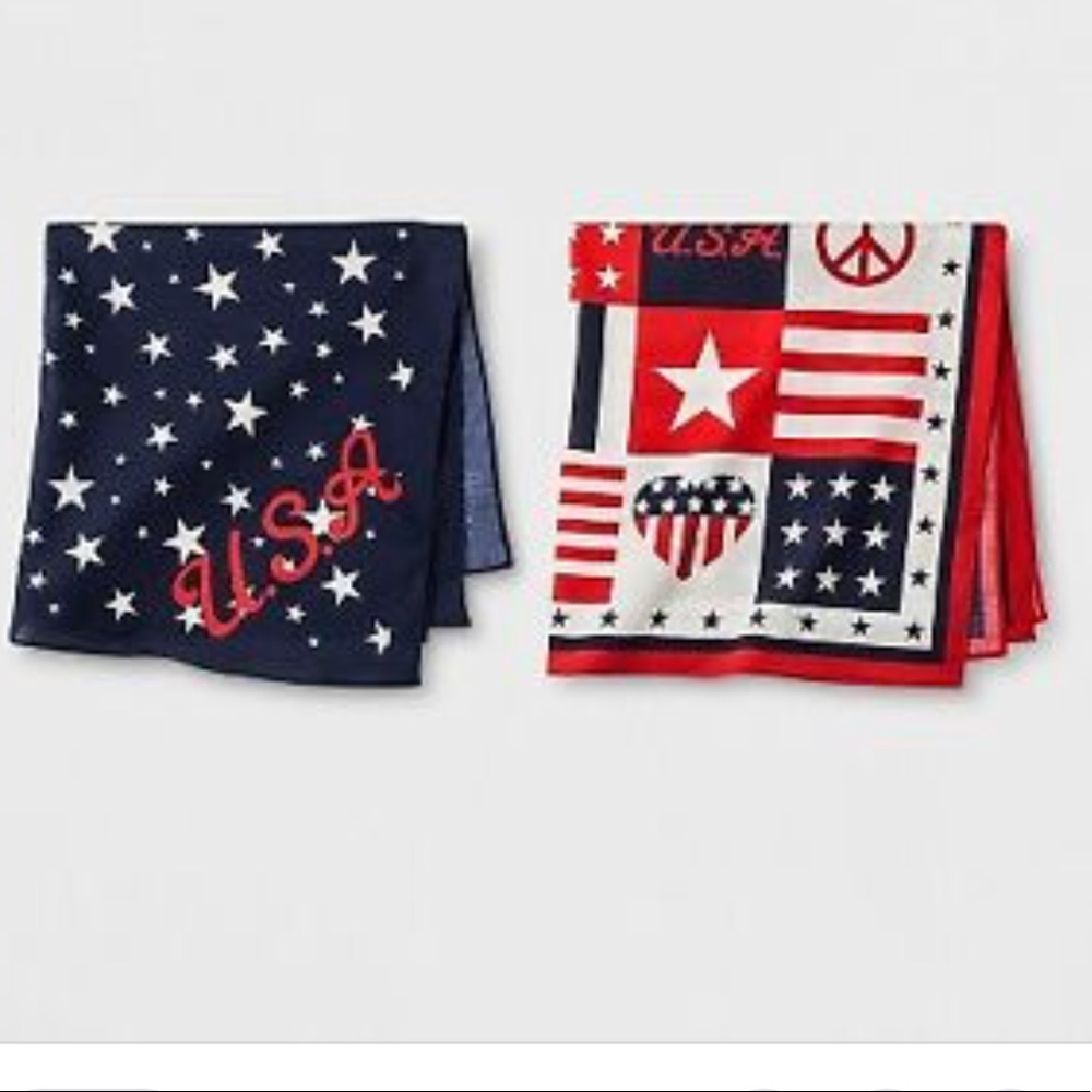 American Flag Stars Stripes Patchwork Bandana 2pk